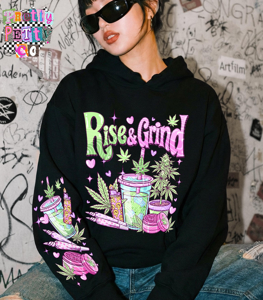 Rise & Grind 420 Stoner Shirt | Funny Weed Coffee Graphic Tee | Cannabis Sweatshirt - Pretty Petty Co