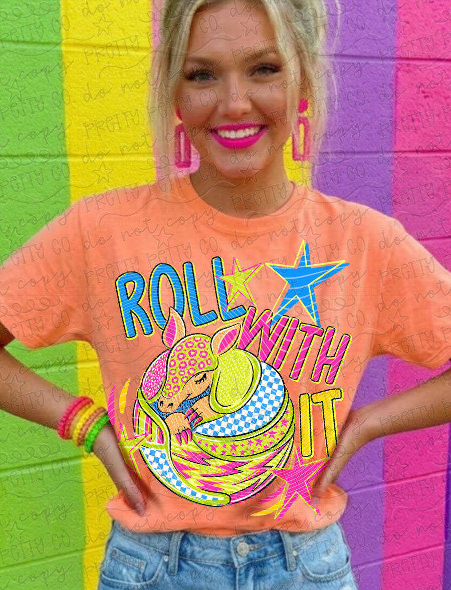 Roll With It Funny Animal Shirt, Vintage Animal Pun Graphic Tee, Cute Funny Casual Tee, Playful Animal Humor Shirt for Women and Kids - Pretty Petty Co