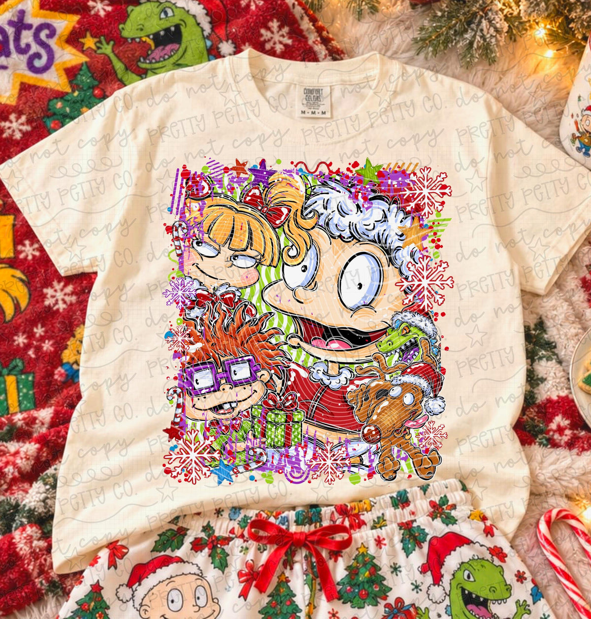 90s Throwback Cartoon Babies Christmas Graphic Tee