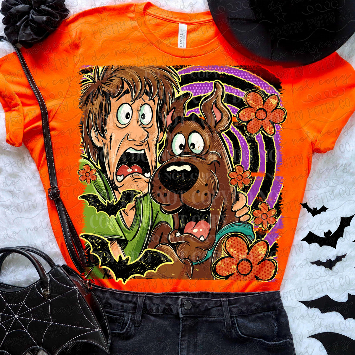 Spooky Mystery Duo Halloween Graphic Tee | Orange Retro Tee