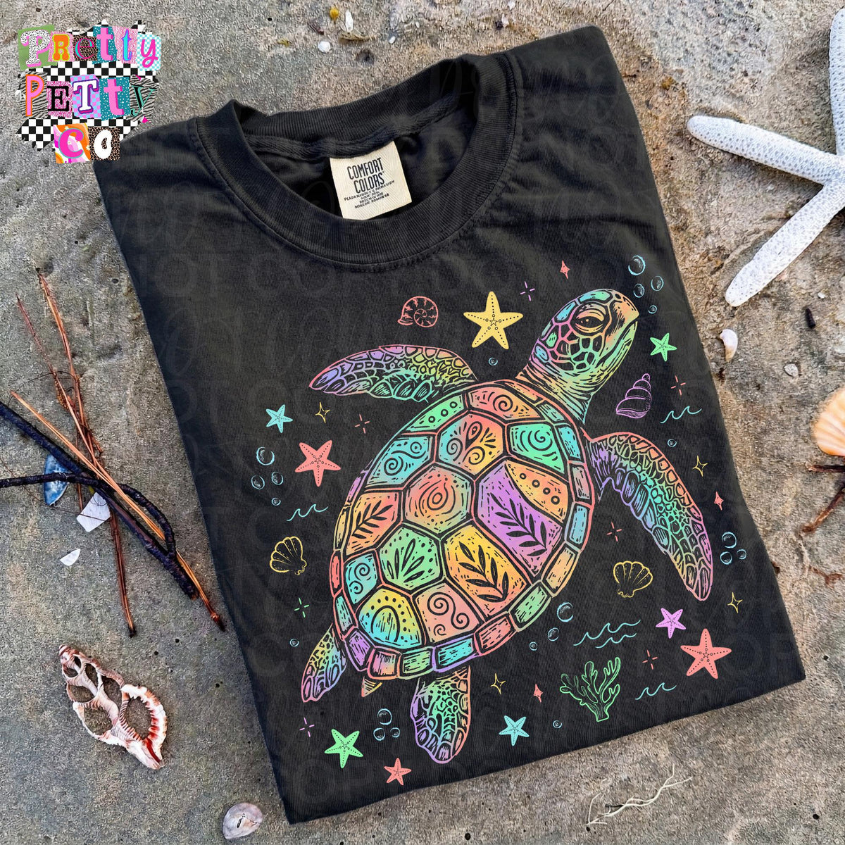Floral Turtle Graphic Tee, Trendy Tropical Shirt, Whimsical Sea Life Tee - Pretty Petty Co