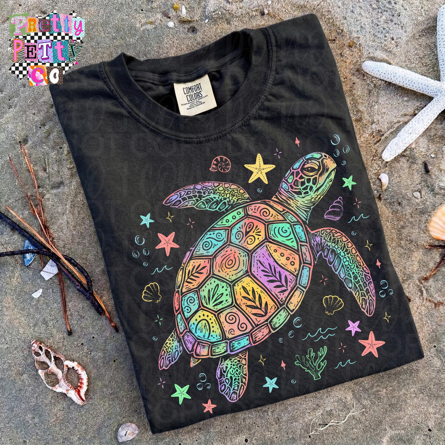 Floral Turtle Graphic Tee, Trendy Tropical Shirt, Whimsical Sea Life Tee - Pretty Petty Co