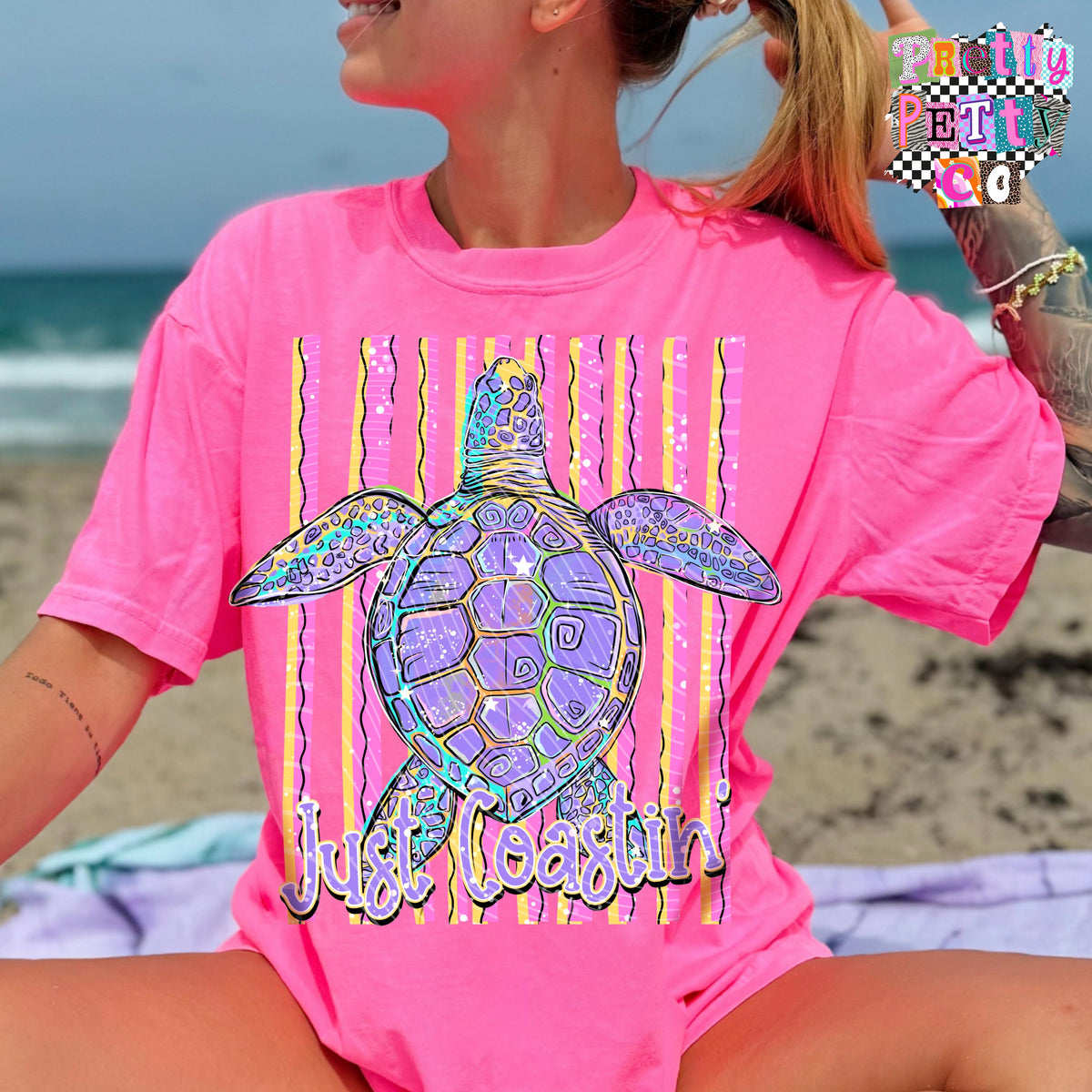 Sea Turtle Beach Graphic Shirt, Ocean Life Summer Tee, Gildan Heavy Cotton Graphic Tee, Coastal Vacation Vibes, Youth & Adult Sizing - Pretty Petty Co