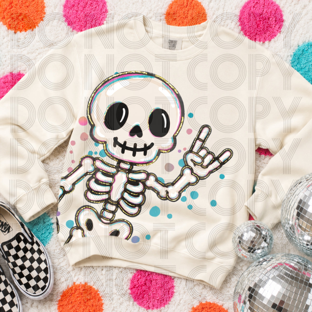 Rockin’ Skeleton Comfort Colors Halloween Graphic Tee | Colorful Spooky Season Shirt