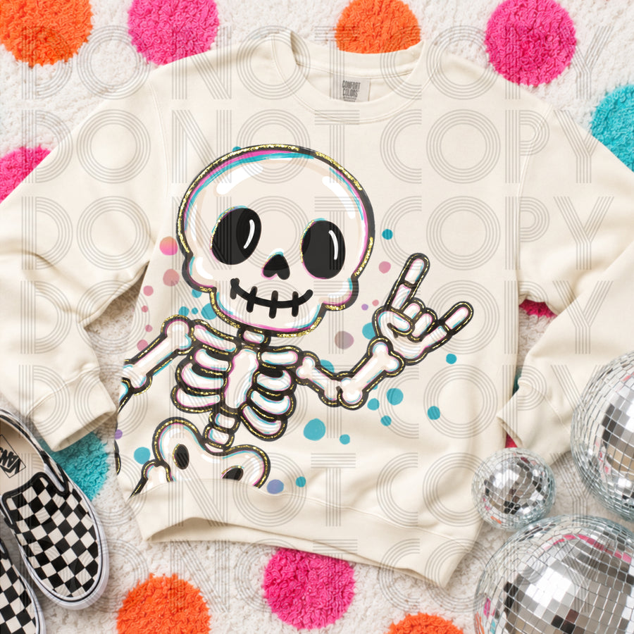 Rockin’ Skeleton Comfort Colors Halloween Graphic Tee | Colorful Spooky Season Shirt