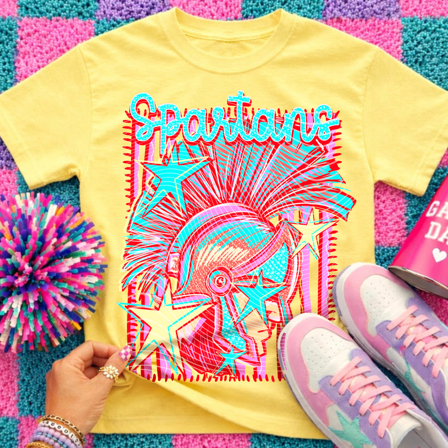 Spartans Preppy Mascot Shirt, Bright Color Collegiate Graphic Tee, Cute School Spirit Inspired Soft Style Tee for Women and Kids - Pretty Petty Co
