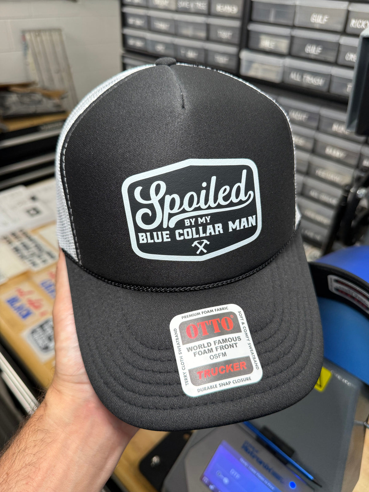 Spoiled By My Blue Collar Man Trucker Hat - Pretty Petty Co