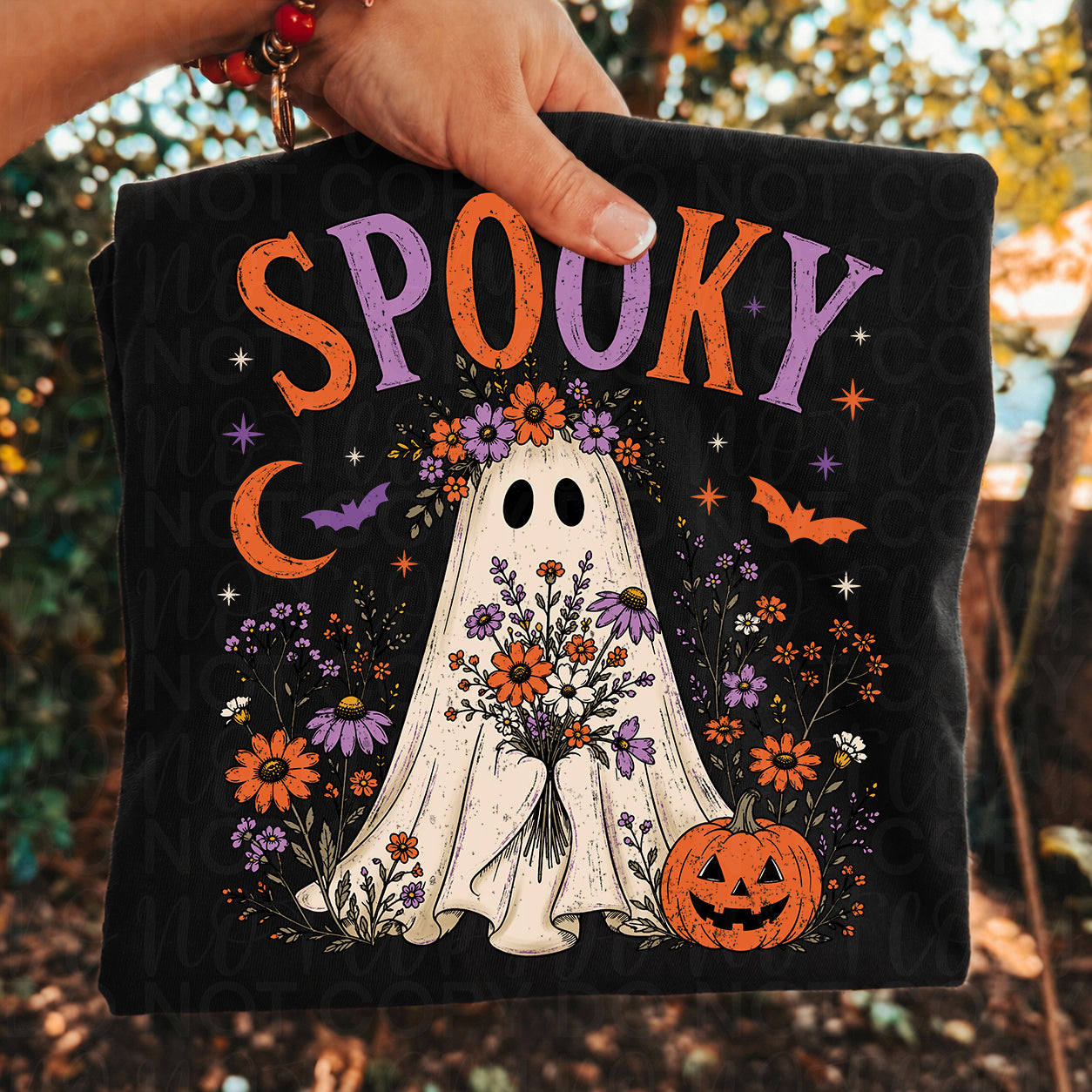Spooky Floral Ghost Halloween Shirt | Cute Retro Halloween Graphic Tee | Fall Ghost & Pumpkin T-Shirt | Spooky Season Tee