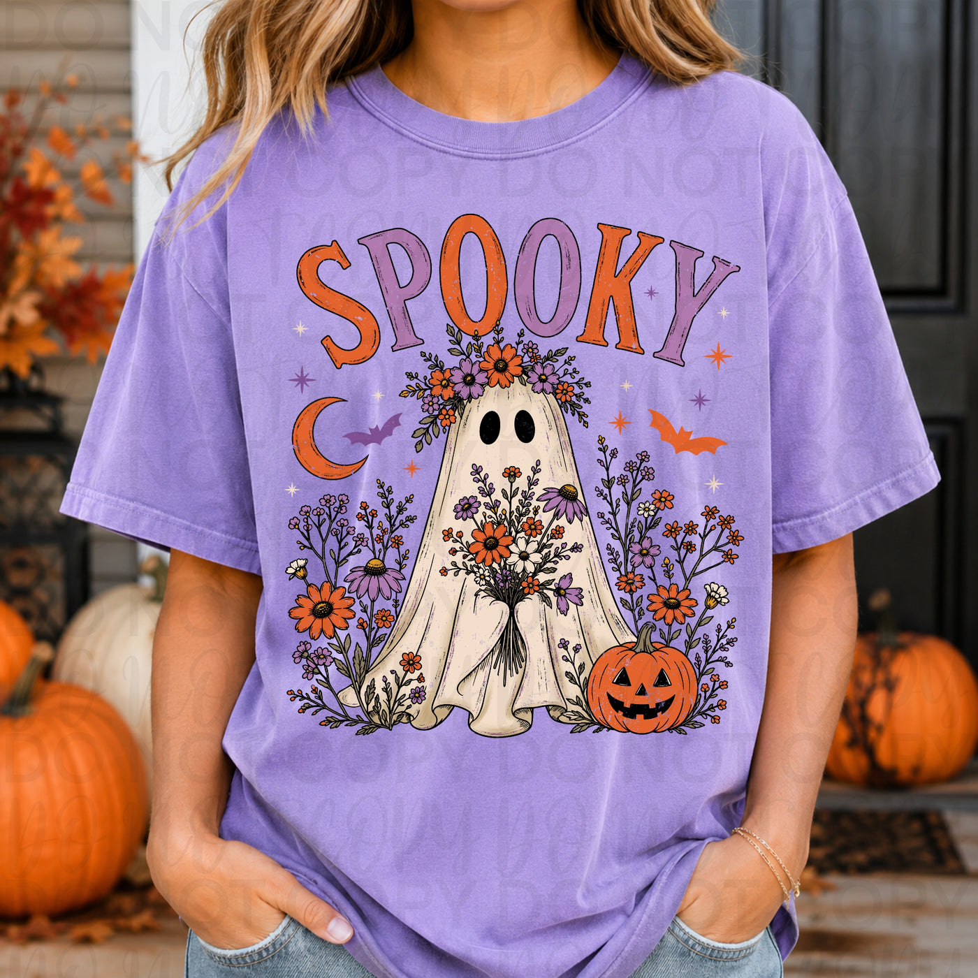 Spooky Floral Ghost Halloween Shirt | Cute Retro Halloween Graphic Tee | Fall Ghost & Pumpkin T-Shirt | Spooky Season Tee