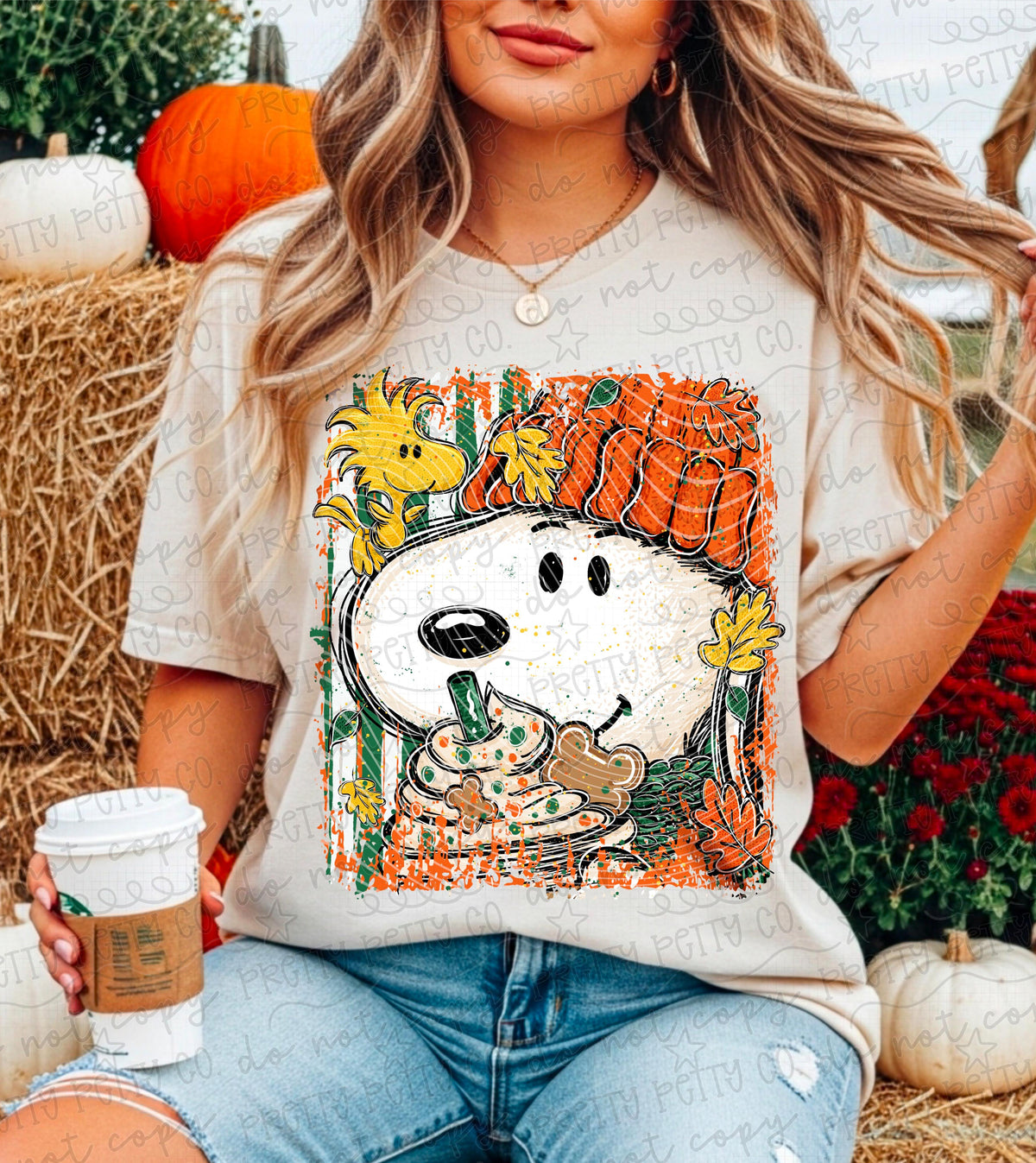 Vintage Fall Pumpkin Patch Beagle Coffee Graphic Tee