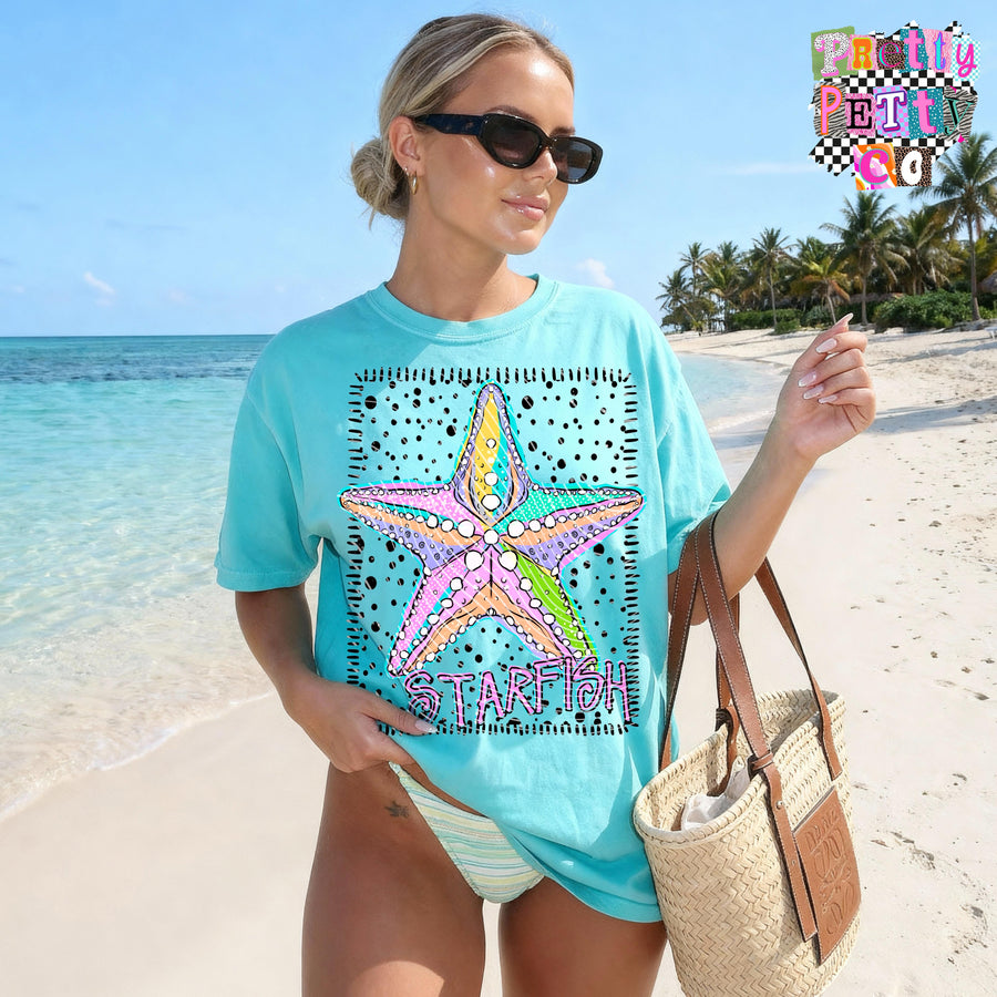 Starfish Beach Graphic Shirt, Ocean Life Summer Tee, Coastal Vacation Vibes, Youth & Adult Sizing - Pretty Petty Co