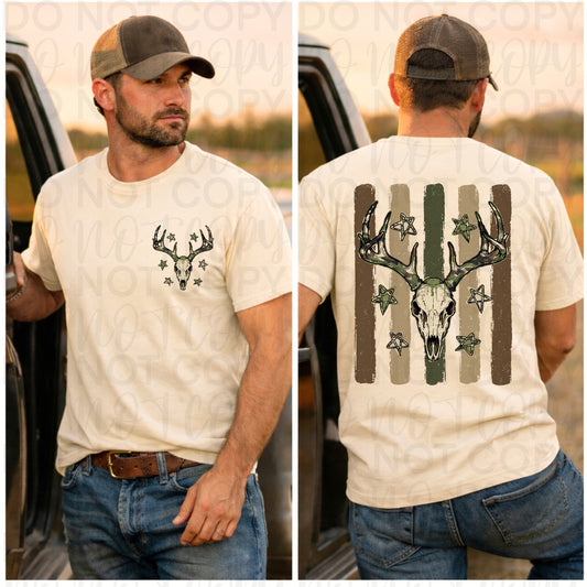 American Flag Deer Head Shirt, Hunting Tee, Rugged Southern Outdoors Graphic T Shirt