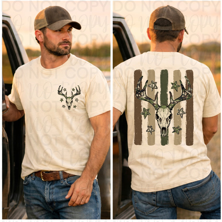 American Flag Deer Head Shirt, Hunting Tee, Rugged Southern Outdoors Graphic T Shirt - Pretty Petty Co