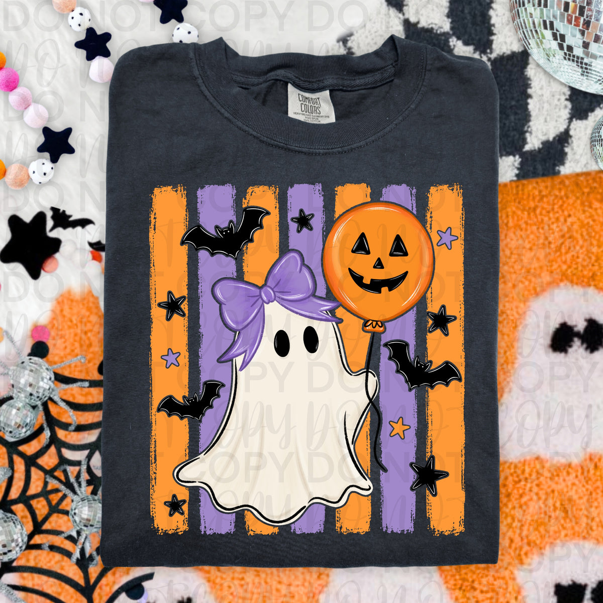 Cute Ghost with Pumpkin Balloon Halloween Shirt | Spooky Ghost Graphic Tee | Retro Halloween T-Shirt | Cute Fall Ghost Apparel