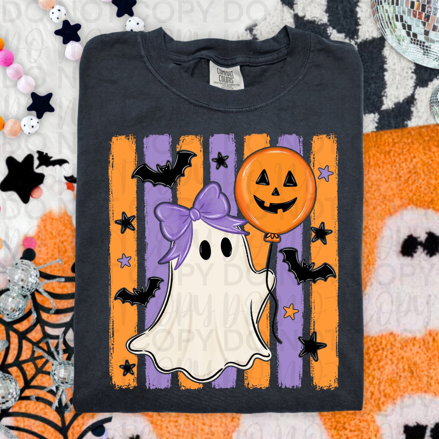 Cute Ghost with Pumpkin Balloon Halloween Shirt | Spooky Ghost Graphic Tee | Retro Halloween T-Shirt | Cute Fall Ghost Apparel