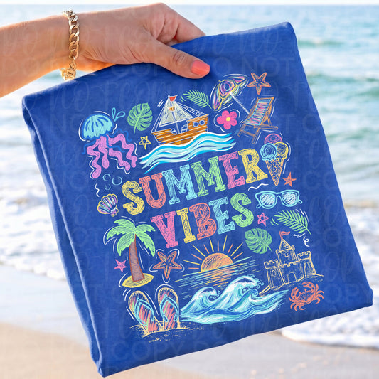 Summer Vibes Comfort Colors Graphic Tee, Bright Beachy Graphic Shirt, Cute Vacation Outfit, Trendy Boutique Style, Adult & Youth Sizes