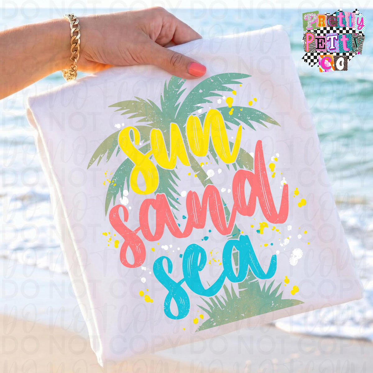 Sun Sand Sea Shirt, Summer Beach Tee, Coastal Vacation Shirt, Tropical Graphic Tee - Pretty Petty Co