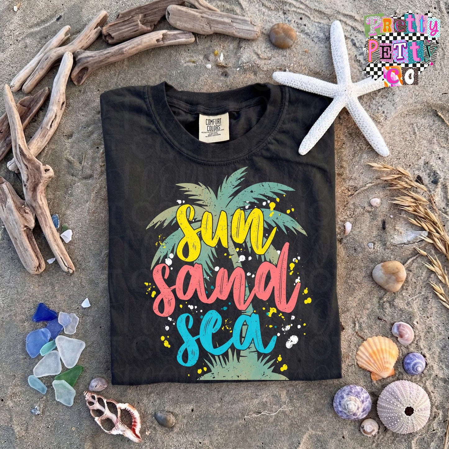 Sun Sand Sea Shirt, Summer Beach Tee, Coastal Vacation Shirt, Tropical Graphic Tee
