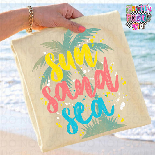 Sun Sand Sea Shirt, Summer Beach Tee, Coastal Vacation Shirt, Tropical Graphic Tee