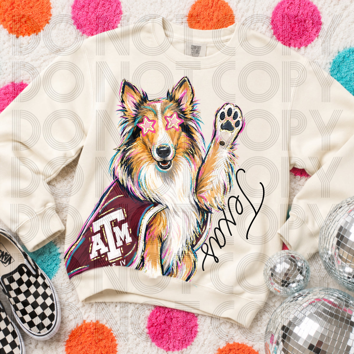 Rockin’ Delulu Mascots – Texas Maroon Collie Gameday Graphic Tee