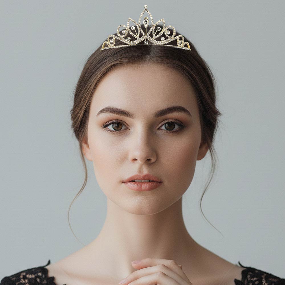 Marquise Stone Cluster Centered Rhinestone Pave Princess Tiara