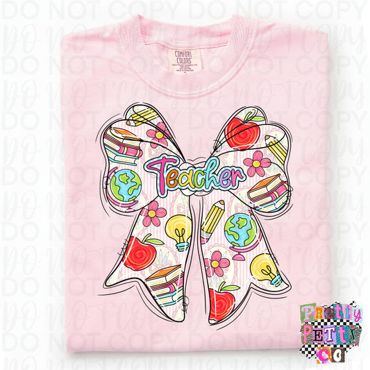 Teacher Coquette Bow T-Shirt – Cute School & Teacher Graphic Tee, Playful Boutique Style Shirt for Women, Fun Classroom-Inspired Everyday Top