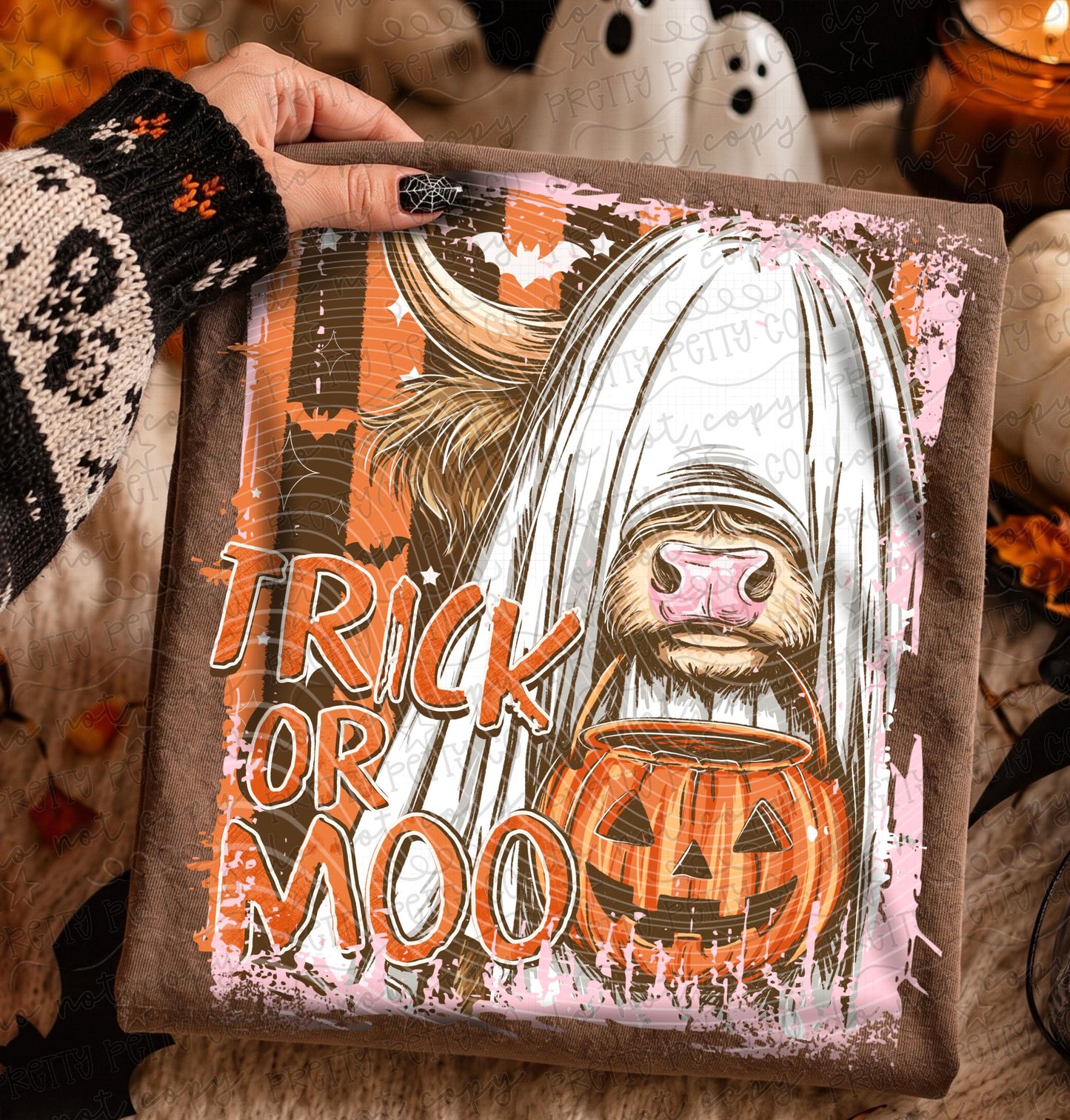 Trick or Moo Highland Cow Halloween Shirt | Cute Ghost Cow Graphic Tee