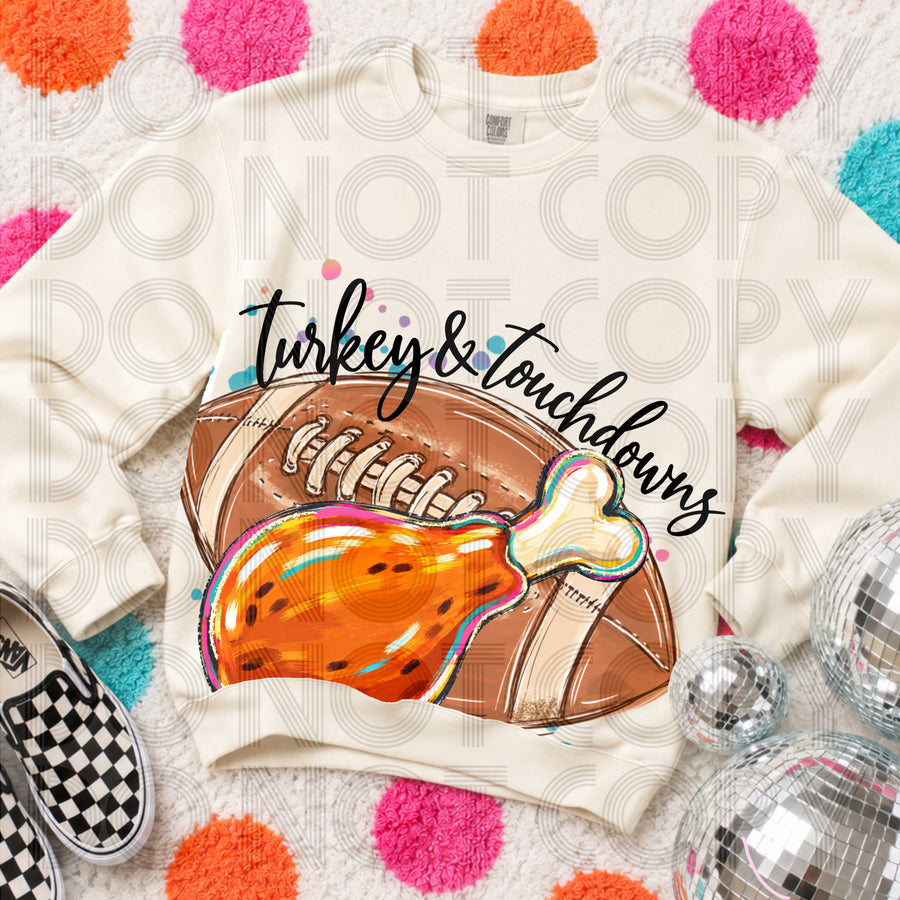 Turkey and Touchdowns Thanksgiving Football Graphic Tee