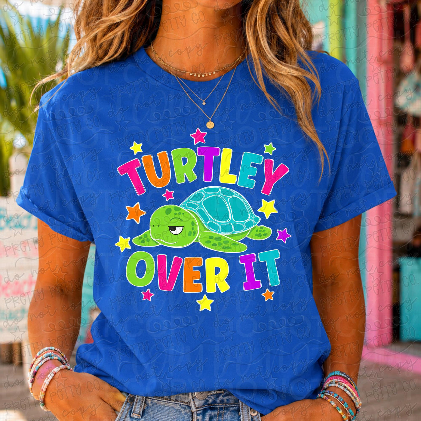 Turtley Over It Funny Turtle Graphic Tee | Colorful Sarcastic T-Shirt | Cute Retro Animal Shirt