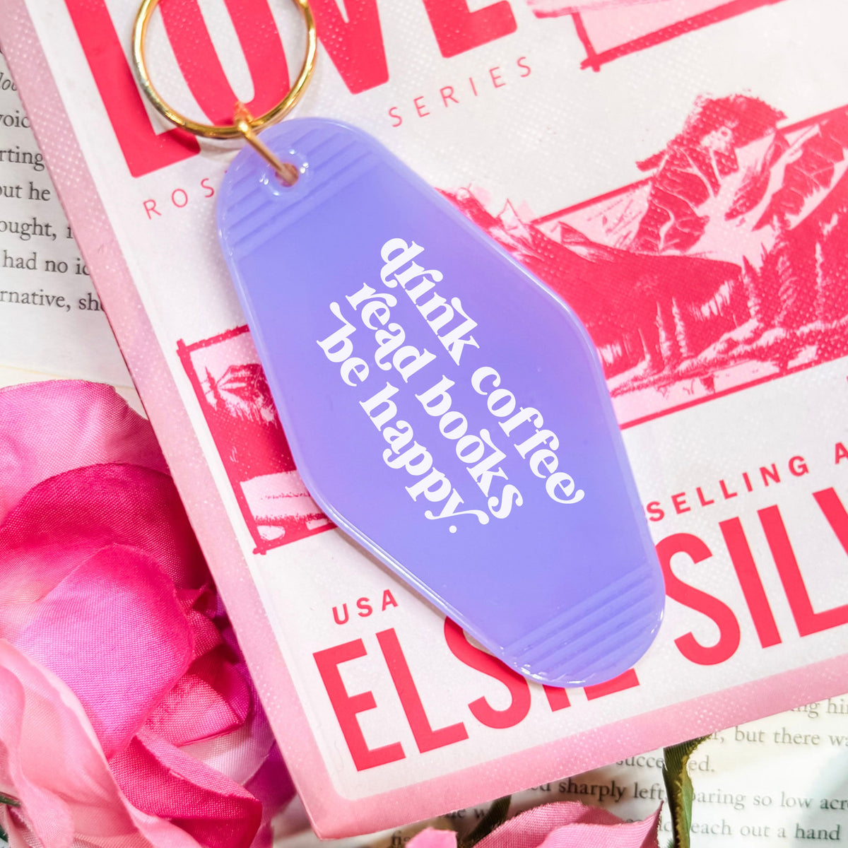 Drink Coffee Read Books Be Happy Retro Motel Keychain