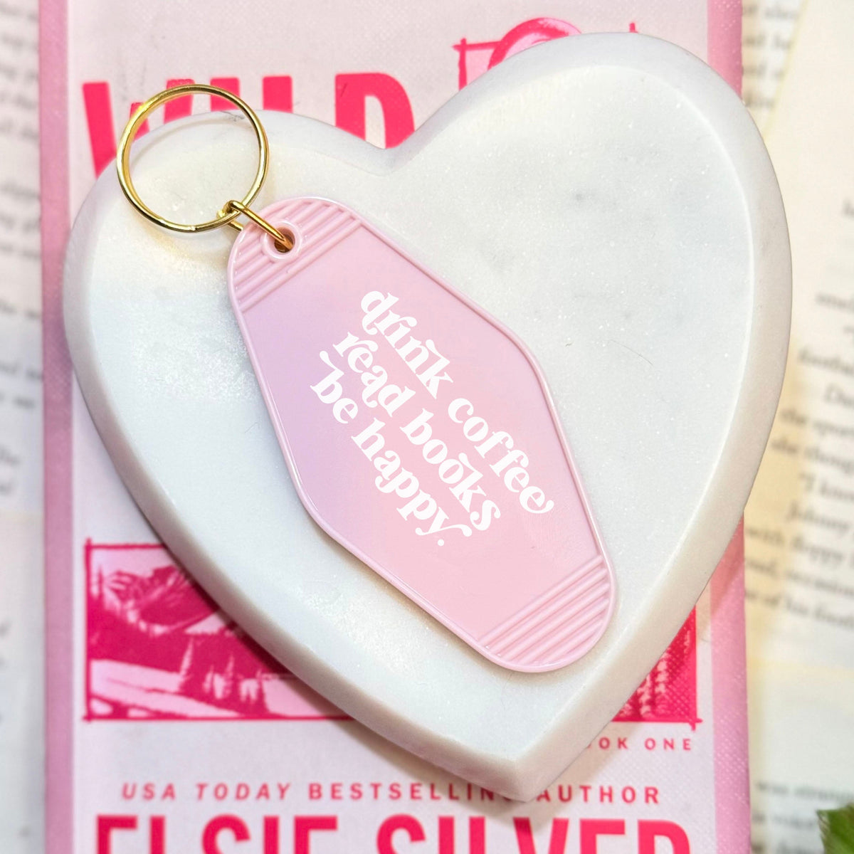 Drink Coffee Read Books Be Happy Retro Motel Keychain
