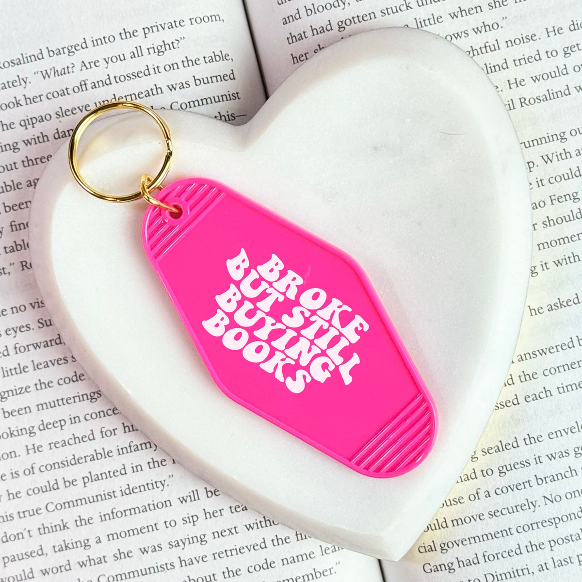 Broke But Still Buying Books Retro Motel Keychain
