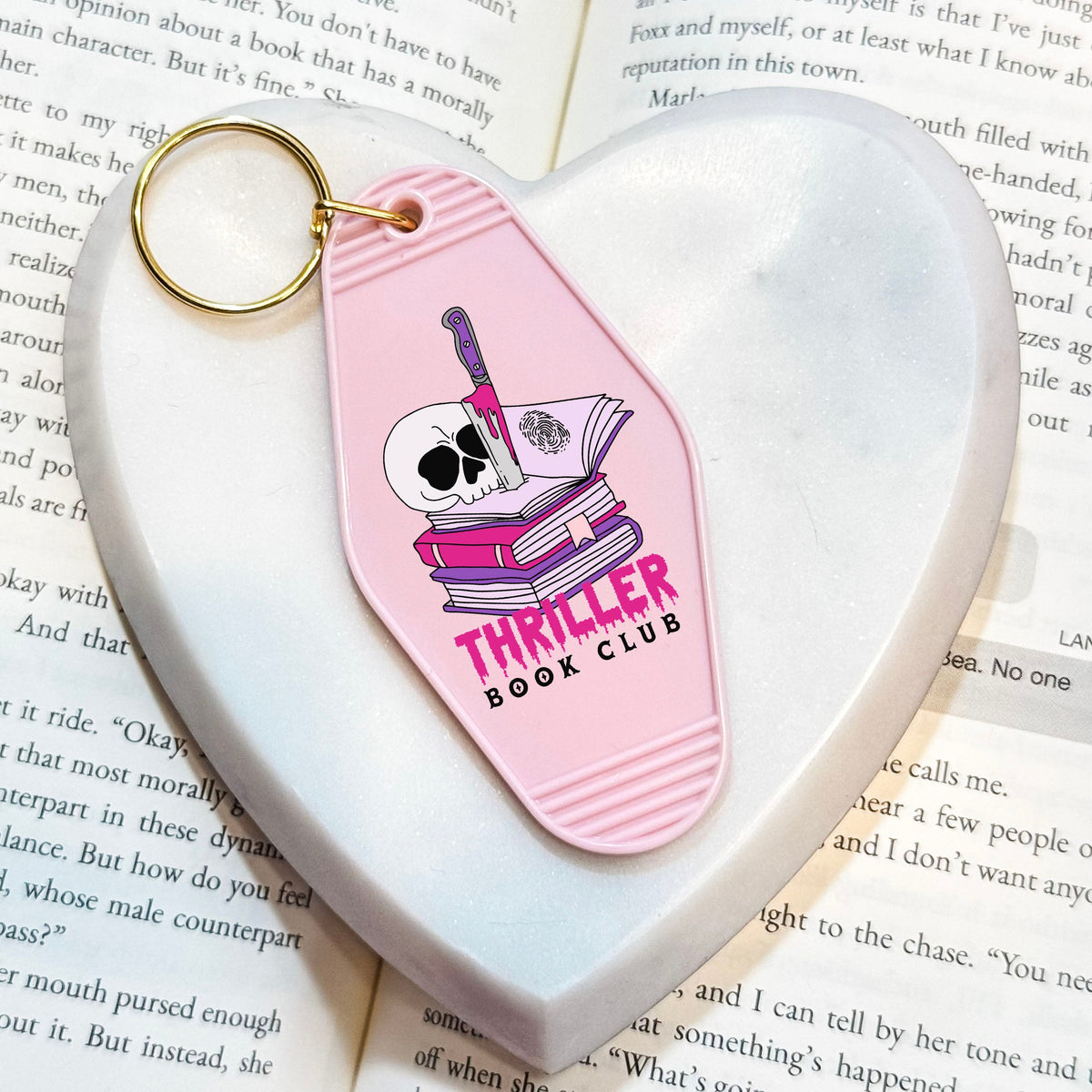 Thriller Book Club Motel Keychain for Mystery and Crime Book Lovers
