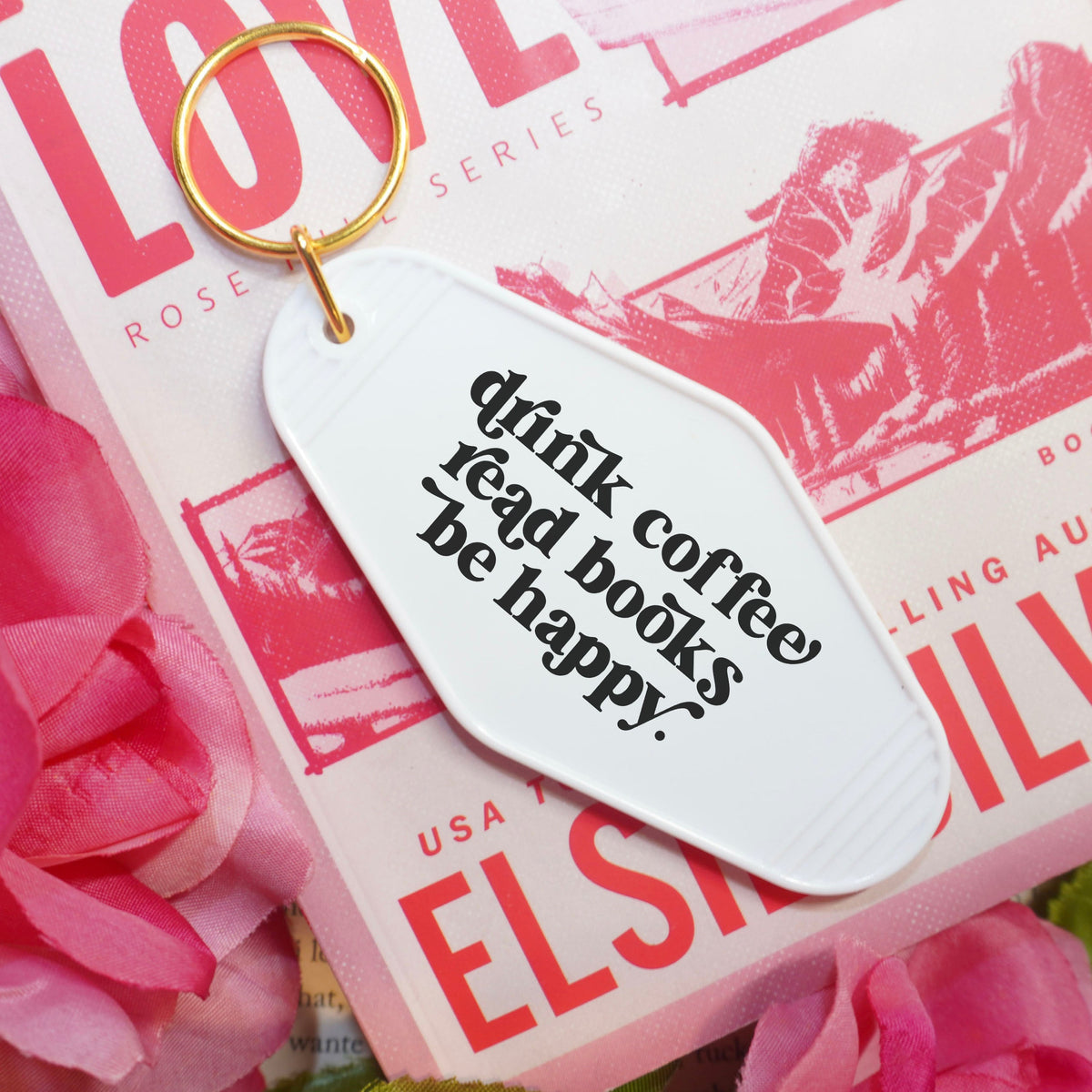 Drink Coffee Read Books Be Happy Retro Motel Keychain