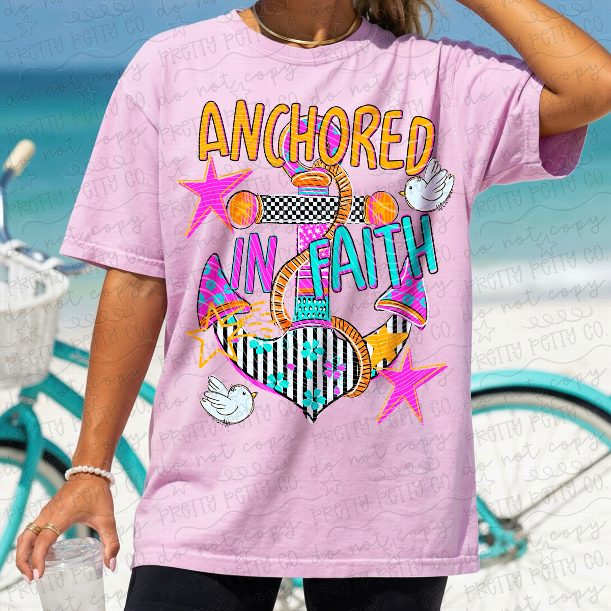 Colorful Anchored In Faith Christian Comfort Colors Shirt, Coastal Faith Tee, Religious Graphic Tee, Inspirational Jesus Shirt - Pretty Petty Co