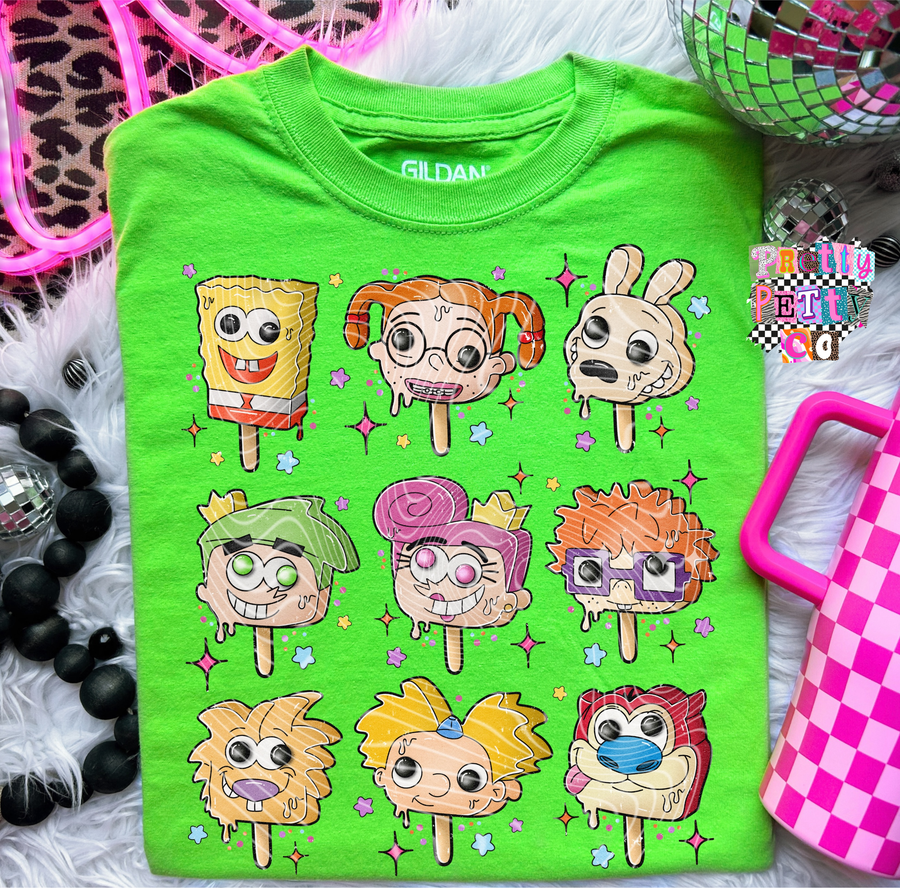90s Popsicle Cartoon Graphic Shirt, Retro Character Ice Cream Tee, Gildan Heavy Cotton Graphic Tee, Summer Nostalgia Vibes, Youth & Adult Sizing - Pretty Petty Co