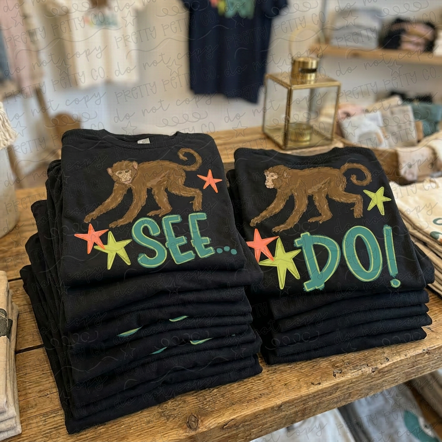 Monkey See Monkey Do Graphic Tee, Funny Saying Shirt, Cute Animal Humor Design, Comfort Colors - Pretty Petty Co