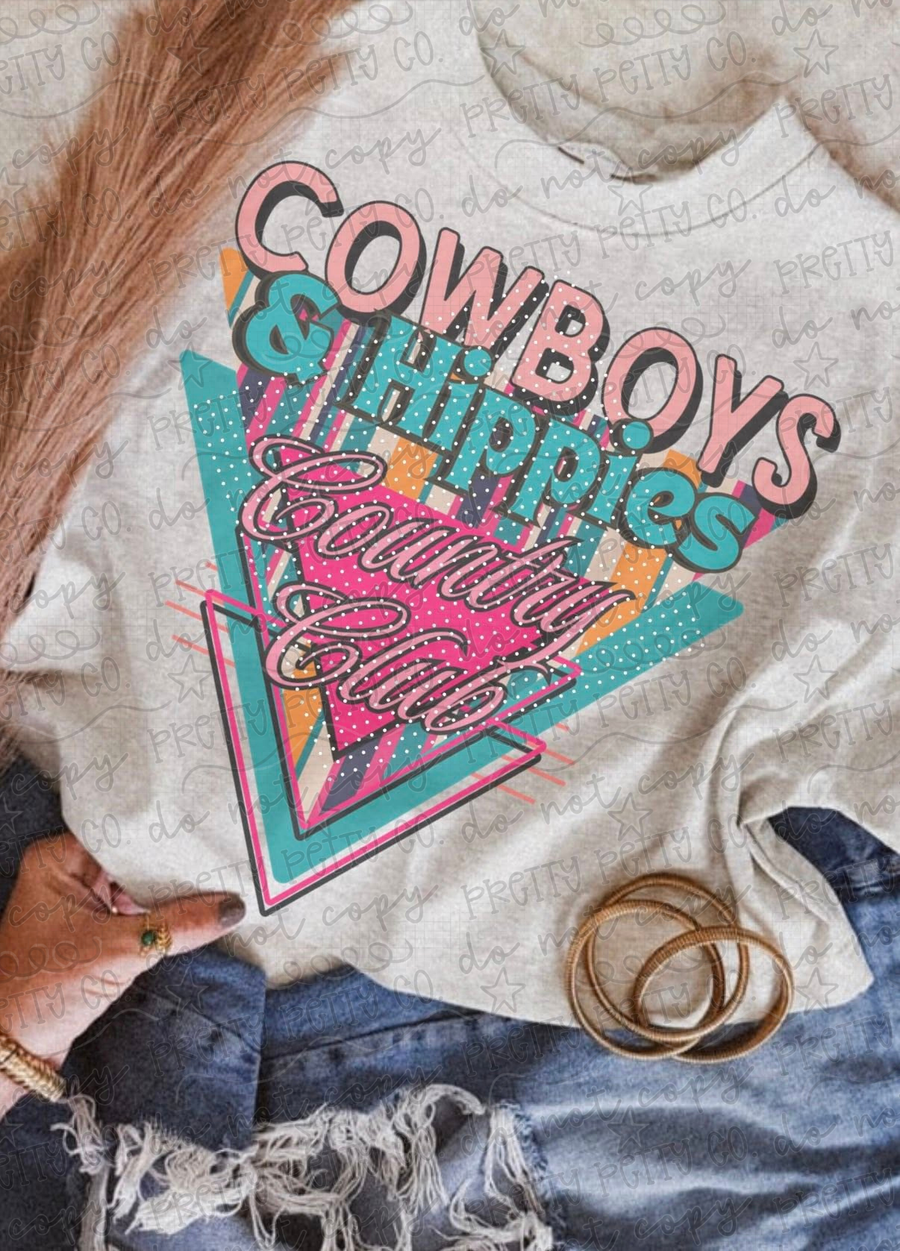 Cowboys & Hippies Graphic Tee, Western Boho Cowgirl Shirt, Retro Festival Vibes, Trendy Boutique Style, Adult & Youth Sizes - Pretty Petty Co