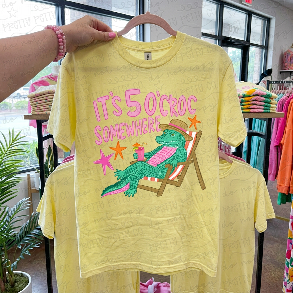 It’s 5 O’Croc Somewhere Graphic Tee, Funny Lake Life Shirt, Country Drinking Tshirt, Summer Vacation Party Tee - Pretty Petty Co