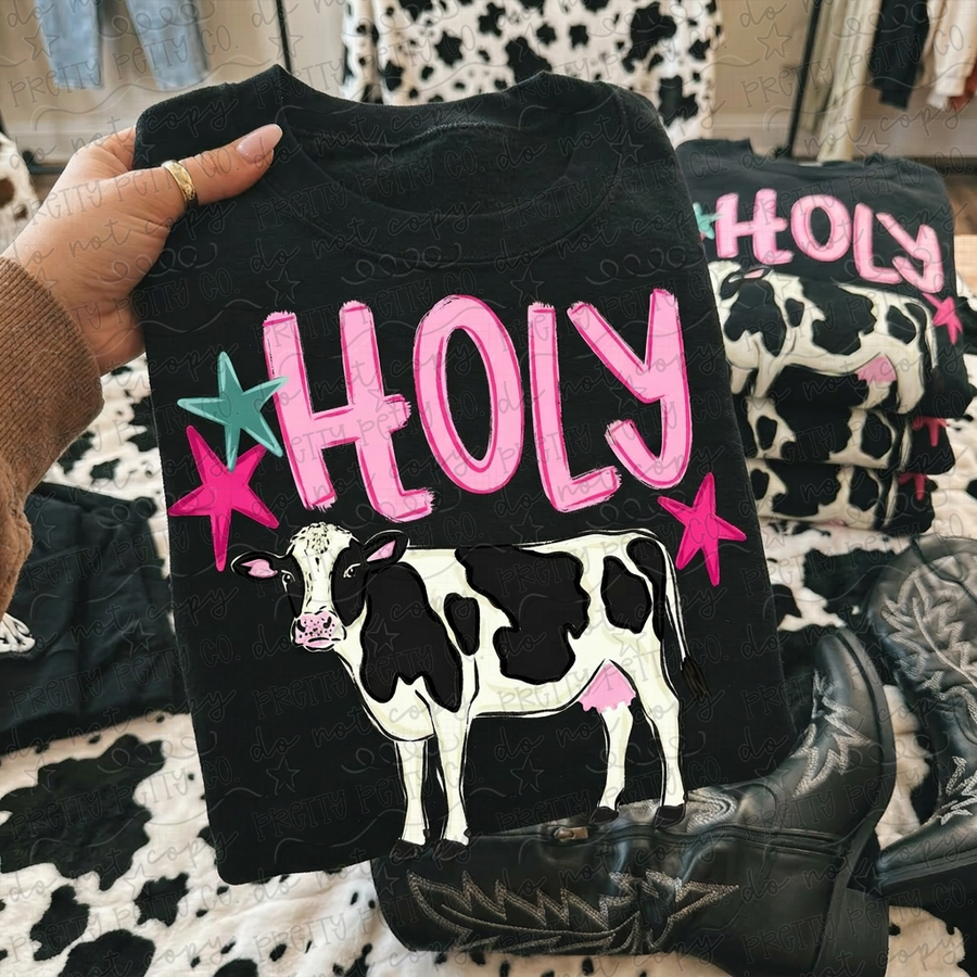 Holy Cow Funny Shirt, Vintage Cow Graphic Tee, Farm Animal Pun T-Shirt, Cute Funny Farm Animal Tee for Women and Kids - Pretty Petty Co
