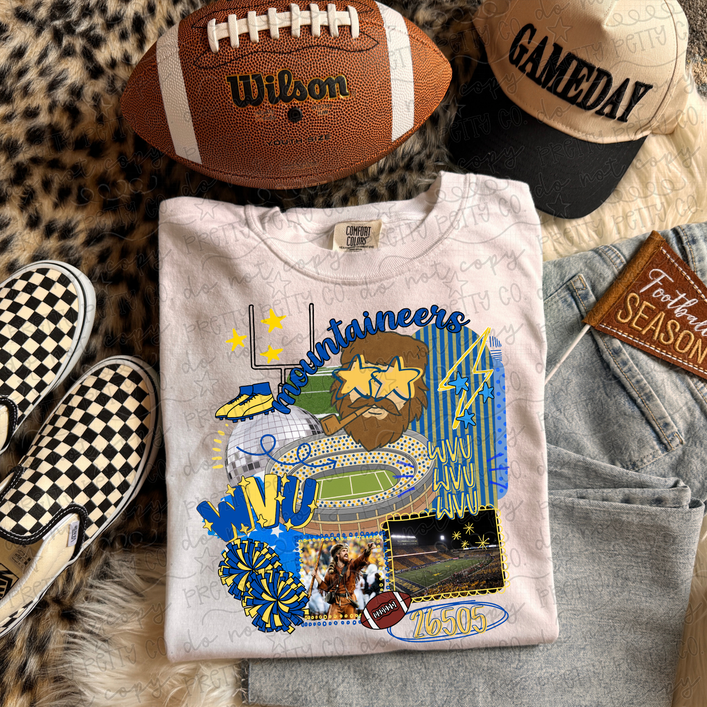 WVU Mountaineers Football Collage Graphic Tee | West Virginia University Game Day Shirt | Mountaineer Football T-Shirt