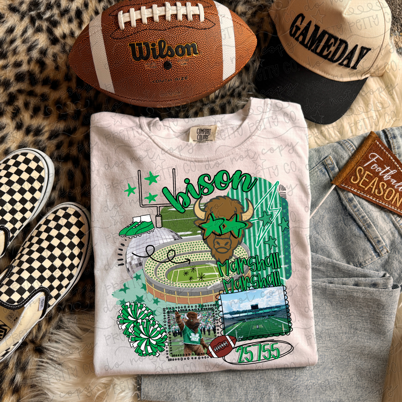 Marshall Thundering Herd Football Collage Graphic Tee | Marshall University Game Day Shirt | Bison Football T-Shirt