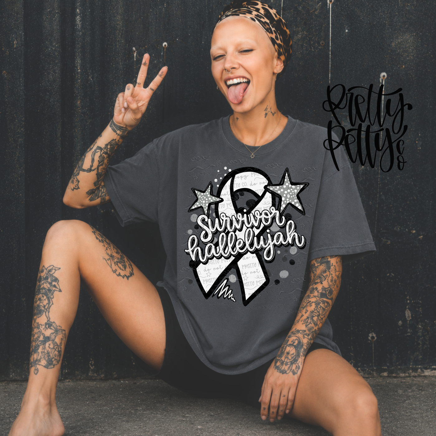 Black White Awareness Survivor Hallelujah Ribbon Graphic Tee