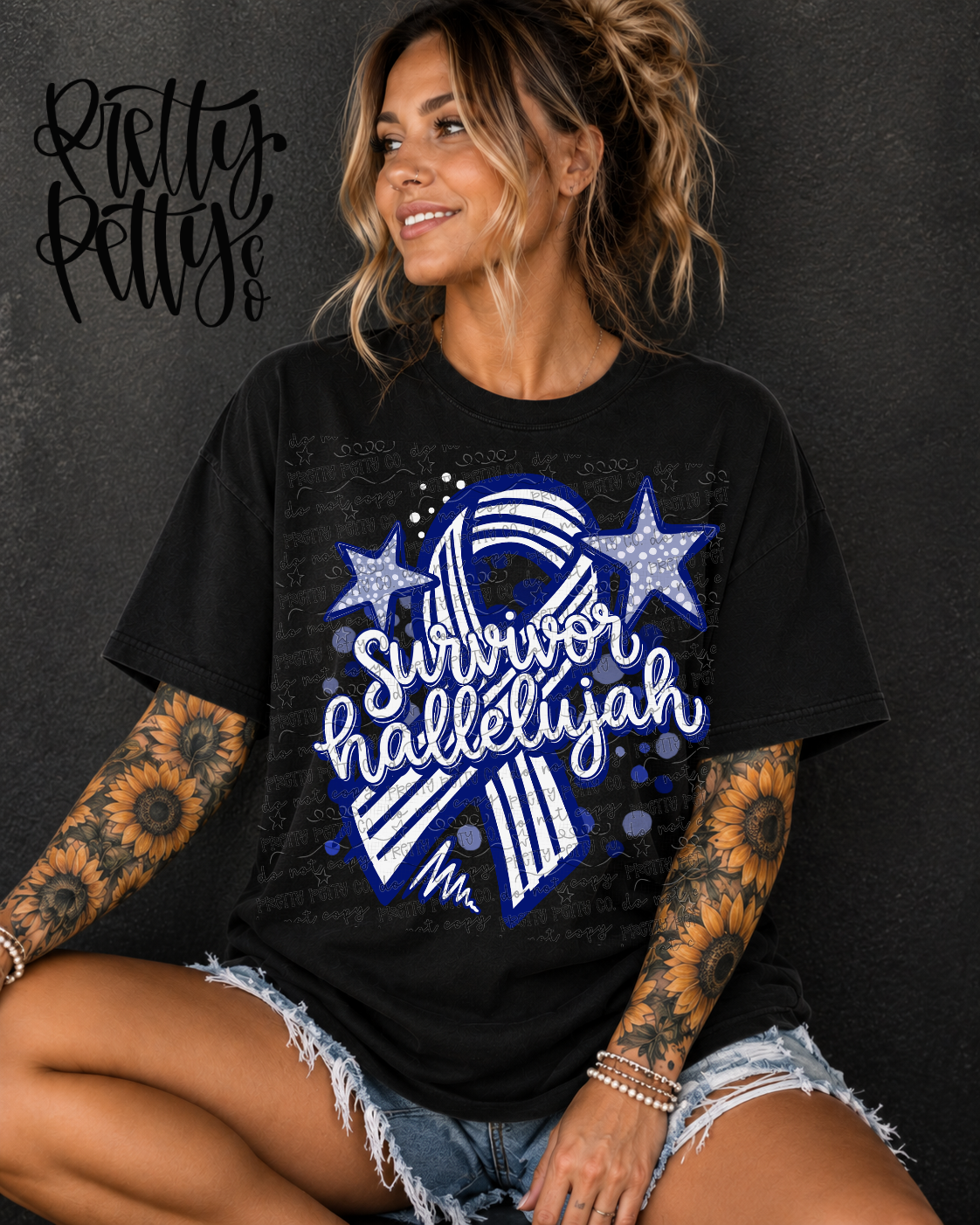 Blue & White Awareness Survivor Hallelujah Ribbon Graphic Tee
