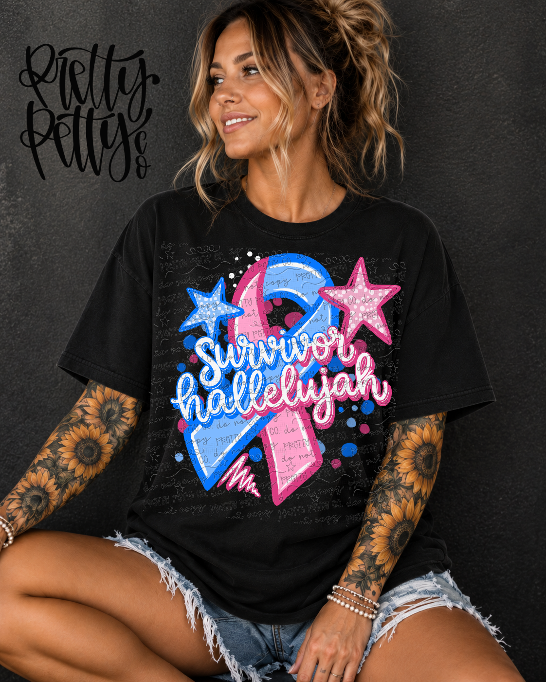 Infant & Pregnancy Loss Awareness Survivor Hallelujah Pink Blue Ribbon Graphic Tee