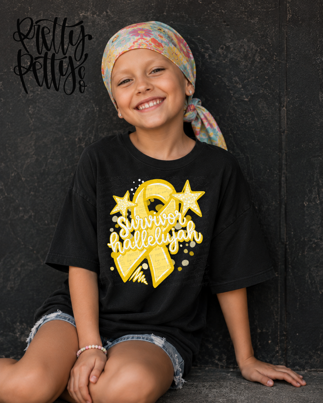 Childhood Cancer Awareness Survivor Hallelujah Gold Ribbon Graphic Tee