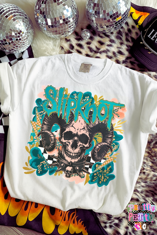 Slipknot Muted Floral Graphic Tee, Retro Metal Band Inspired Shirt, Youth and Adult Sizing, DTF Printed