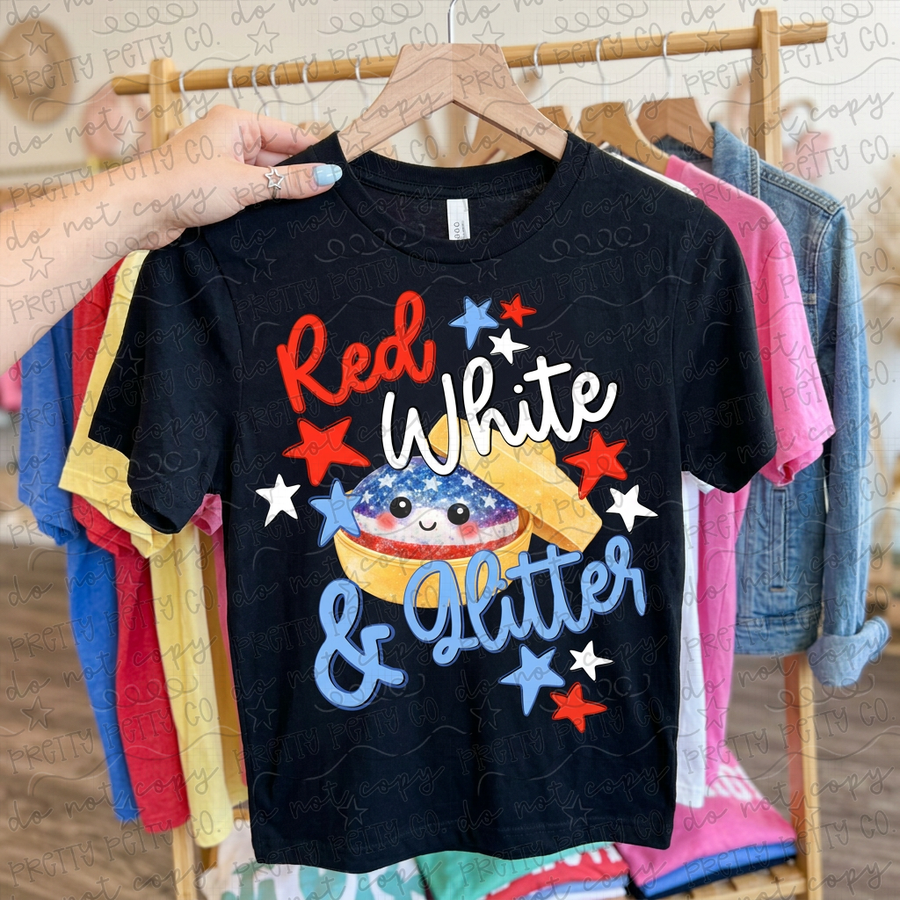 Red White & Glitter Shirt, Patriotic Sparkle Graphic Tee, Gildan Heavy Cotton Graphic Tee, Fourth of July Glam Vibes, Youth & Adult Sizing - Pretty Petty Co