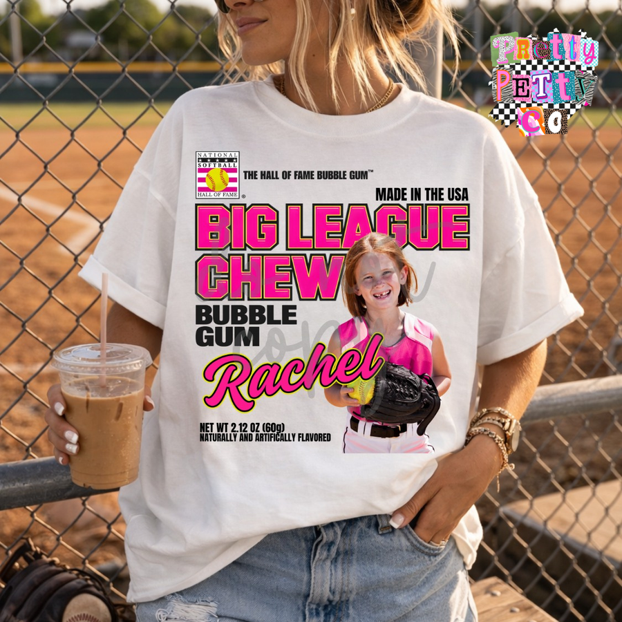 Custom Big Chew League Softball Tee – Personalized Kids Shirt with Name & Photo - Pretty Petty Co