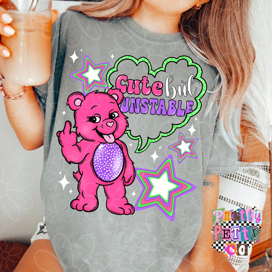 Cute But Unstable Bear Shirt | Sarcastic Retro Cartoon Graphic Tee - Pretty Petty Co